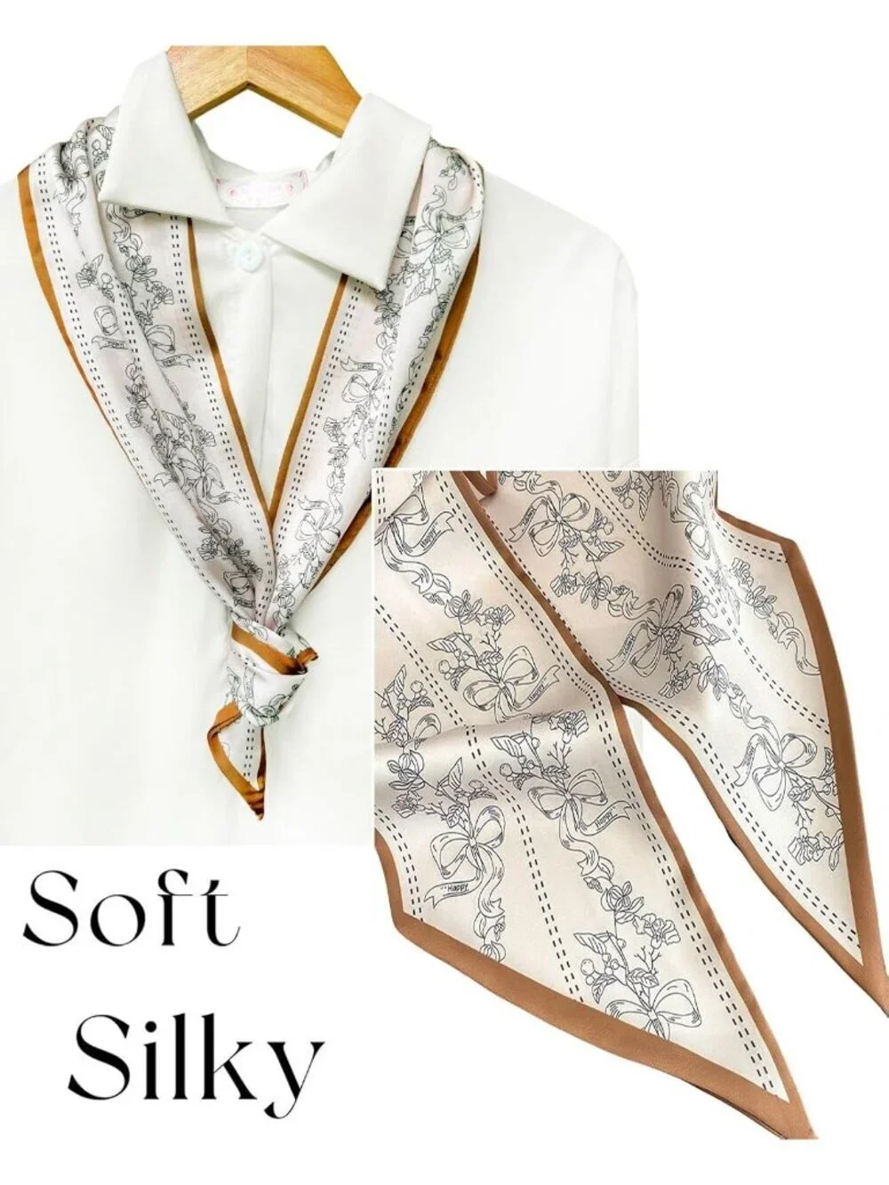 Women's Brown Wings Decoration Silky Headscarf Wrap Lightweight Scarves Scarf